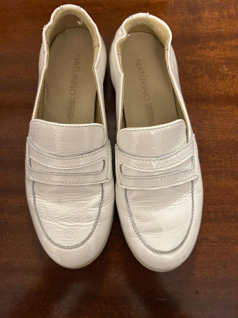 Boys size 13 Naturino White Patent Leather Slip-On Loafers